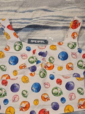 Modcloth White Tank with Multicolored Sleeping Cat Dots